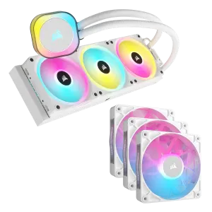 iCUE LINK H150i RGB Cooler - White and RX120 RGB Triple Start Kit Bundle