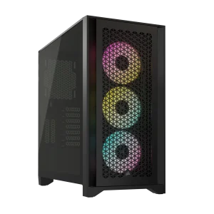 iCUE 4000D RGB AIRFLOW Mid-Tower Case, Black - 3x AF120 RGB ELITE Fans - iCUE Lighting Node PRO Controller - High-airflow Design
