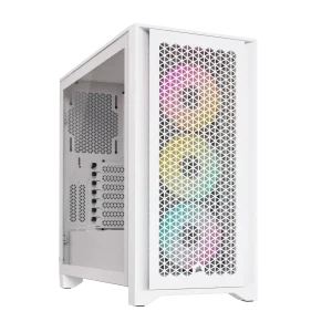 iCUE 4000D RGB AIRFLOW Mid-Tower Case, True White - 3x AF120 RGB ELITE White Fans - iCUE Lighting Node PRO Controller - High-airflow Design