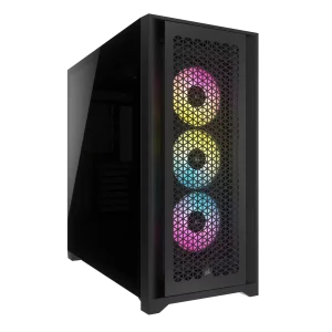iCUE 5000D RGB AIRFLOW Mid-Tower Case, Black - 3x AF120 RGB ELITE Fans - iCUE Lighting Node PRO Controller - High-airflow Design