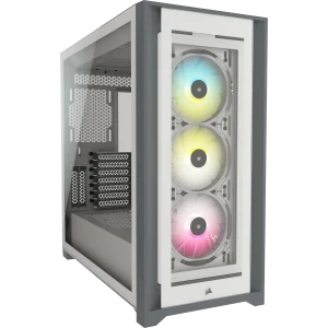 iCUE 5000X RGB钢化玻璃中塔式ATX PC智能机箱 — 白色