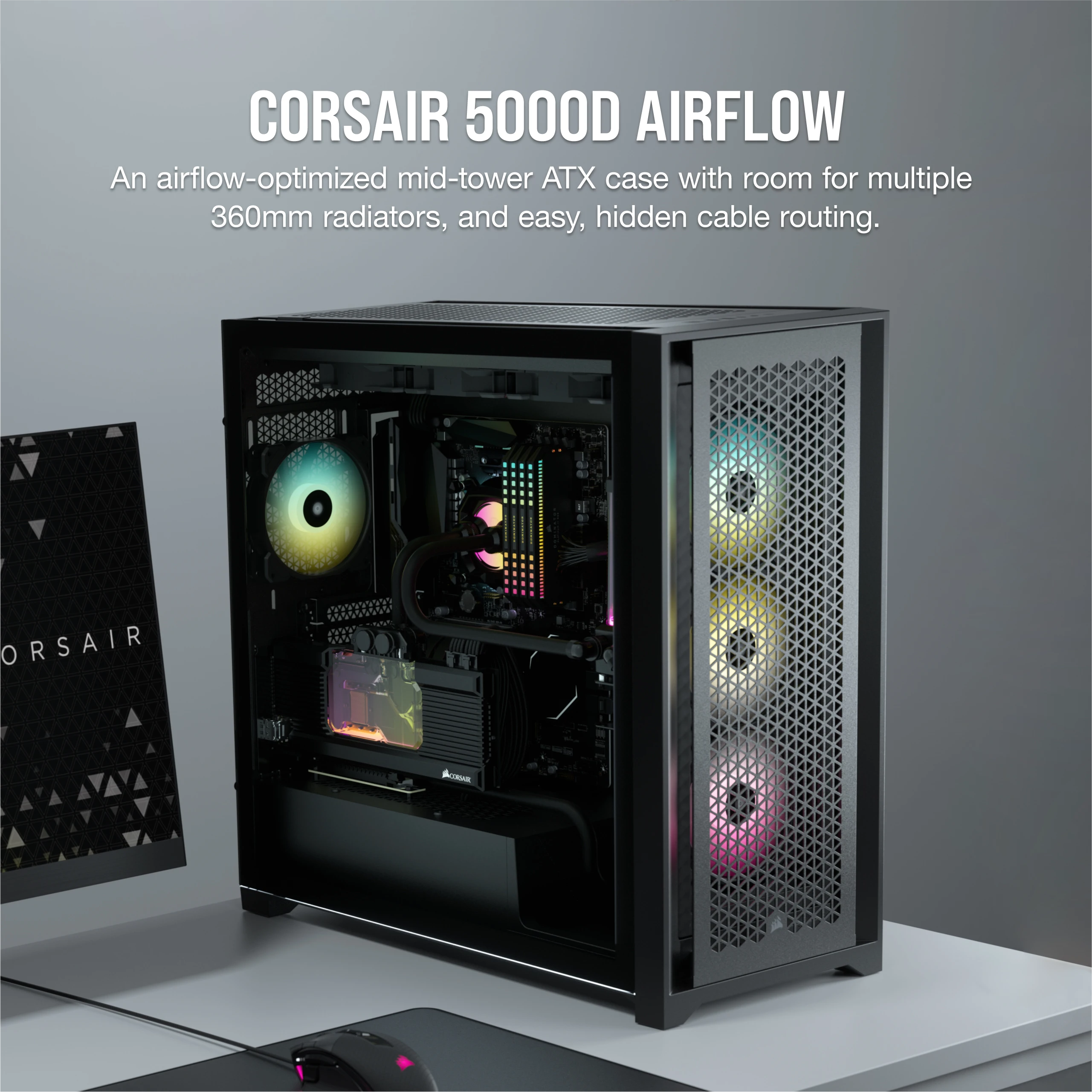 Corsair - 5000D Airflow (Blanc) + iCUE H100i ELITE CAPELLIX XT (Noir) +  MM800 RGB Polaris - Boitier PC - Rue du Commerce