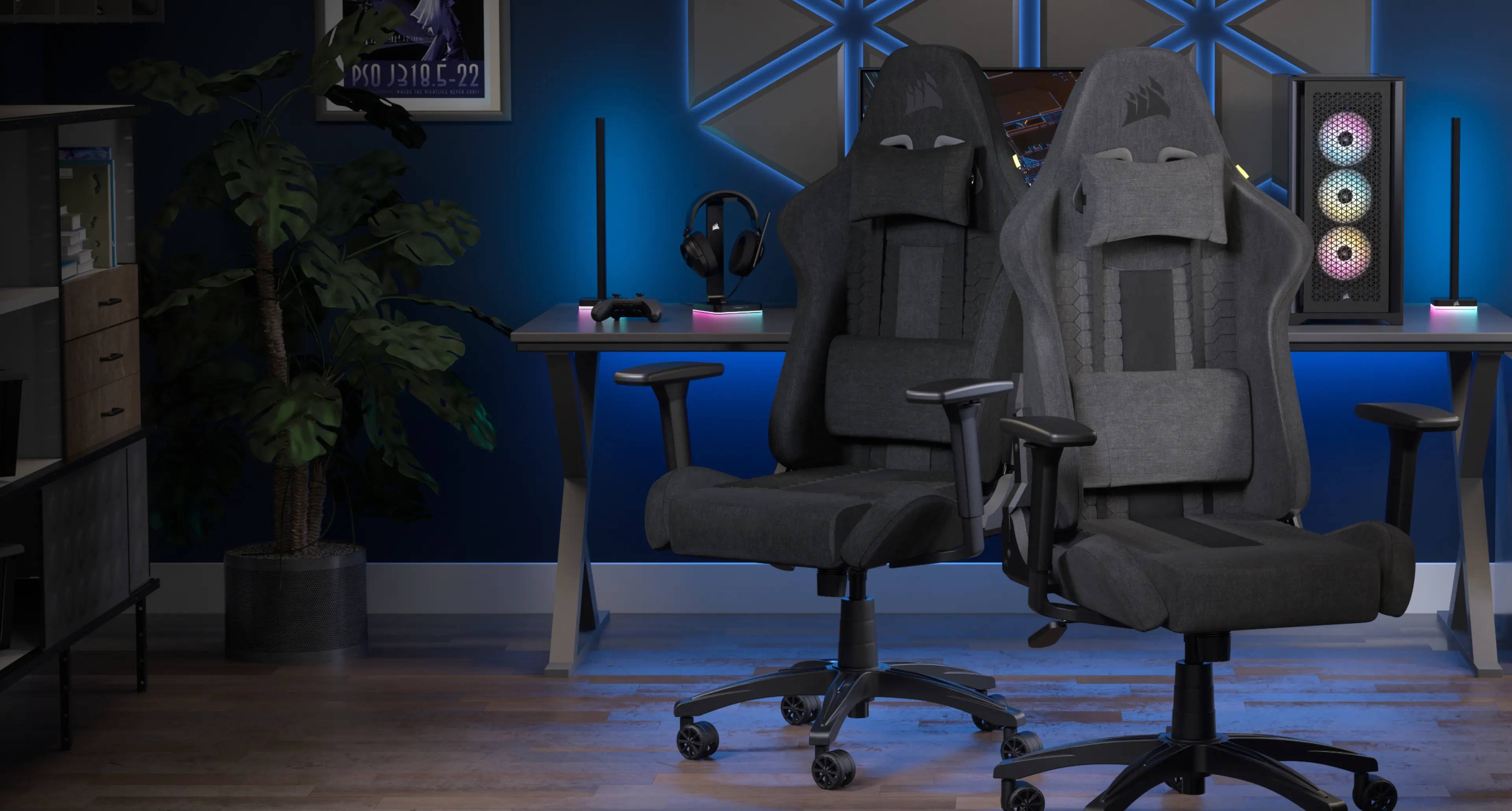 Corsair tc100 relaxed | tkanina grey and black | širok sedež in naklon do 160° | gaming stol 2 Corsair tc100 relaxed gaming stol iz tkanine v računalniškem prostoru
