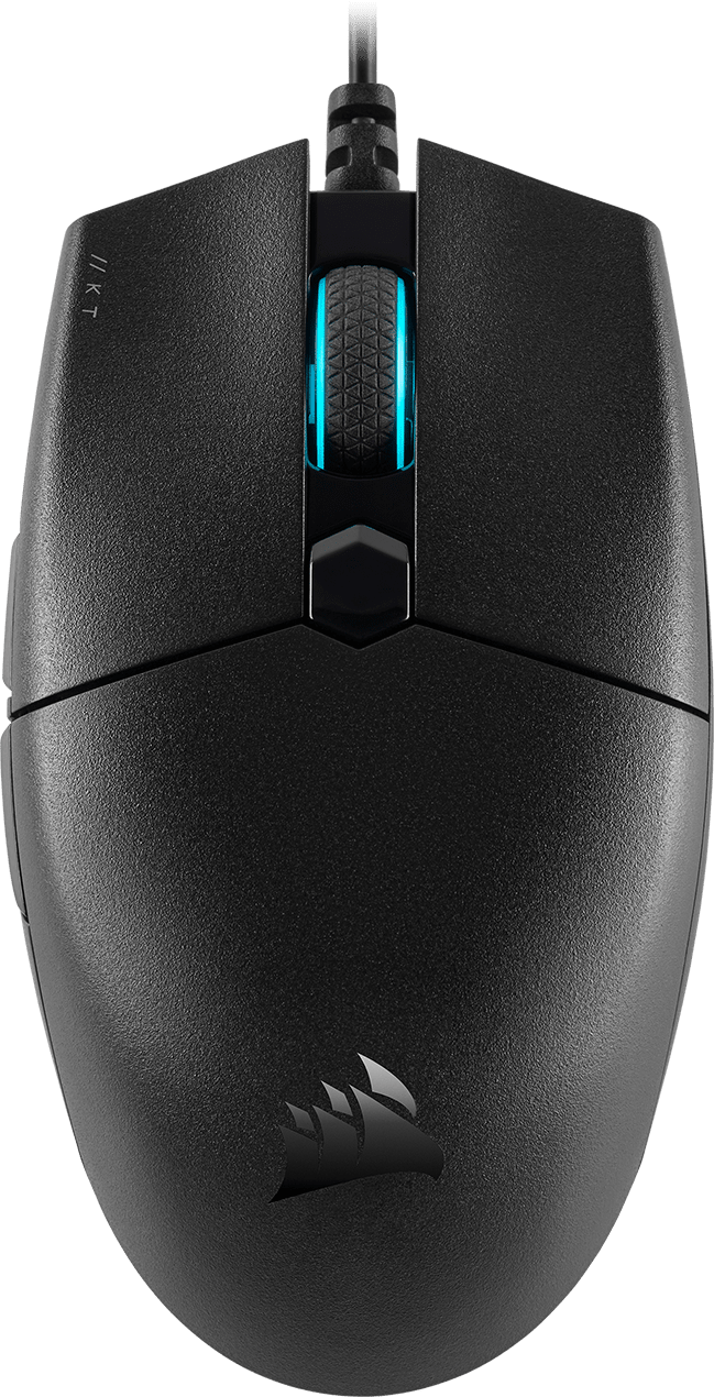 Corsair katar pro žična miška zgornji pogled z rgb koleščkom
