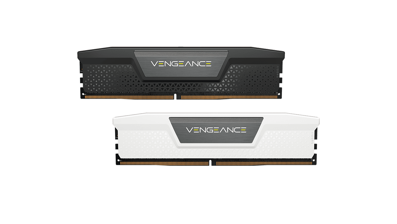 Corsair vengeance ddr5 črn in bel ram pomnilnik z aluminijastim hladilnikom