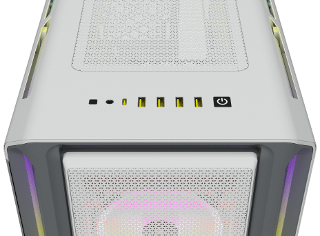 Corsair 5000t rgb belo ohišje zgornji i-o panel z usb-c in usb priključki