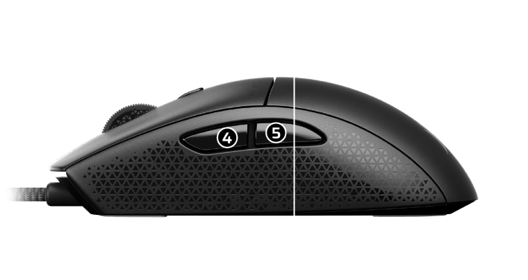 Corsair m55 gaming miška stranski pogled s teksturiranim oprijemom
