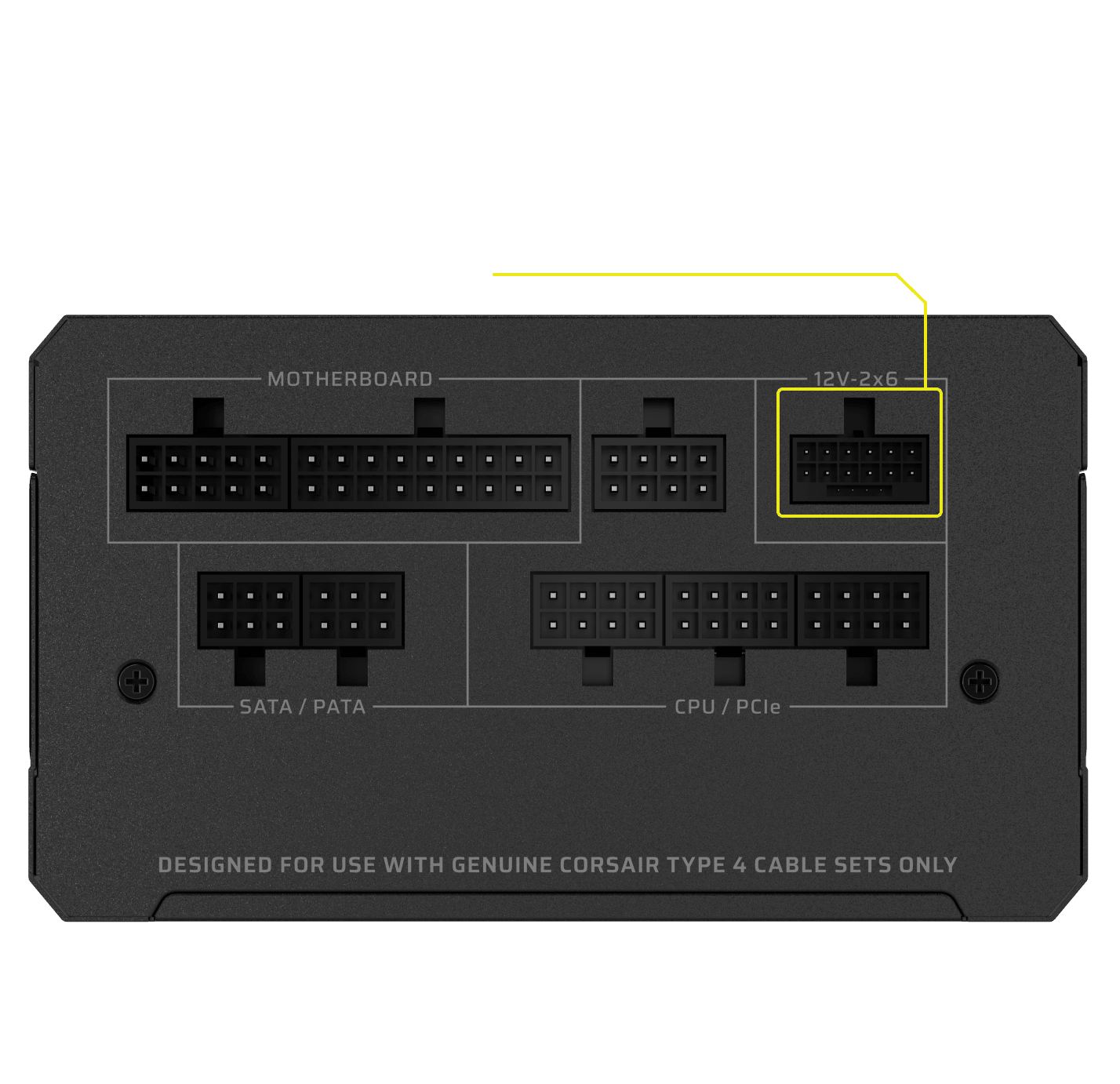 Bảng cổng modular và đầu 12V-2x6 600W trên nguồn Corsair RM1000e.