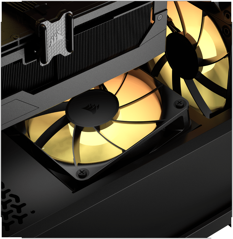 Corsair 3200d rs argb | midi-tower atx ohišje | kaljeno steklo | 3x rs120 argb ventilatorji | črno pc ohišje 5 Corsair 3200d rs argb poševen ventilator za hlajenje grafične kartice
