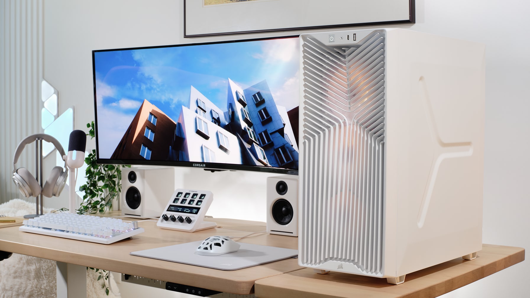 Corsair 3200d rs argb belo ohišje v moderni računalniški postavitvi