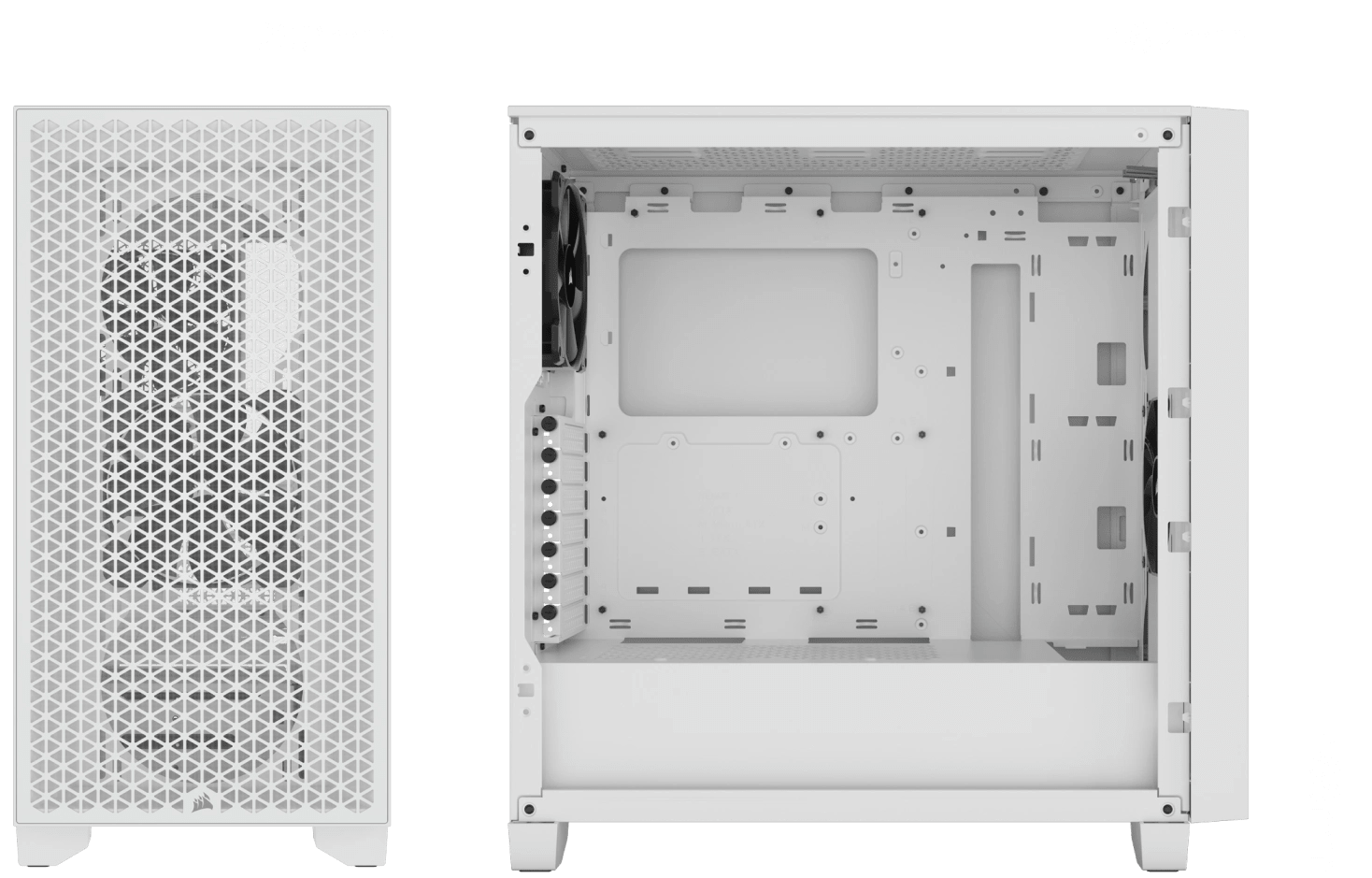 Head-on view of empty 3000D RGB AIRFLOW PC case showing fan capacity.