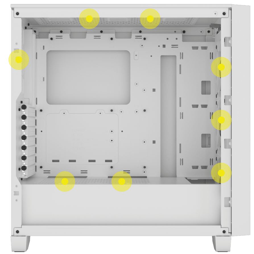 view of empty 3000D RGB AIRFLOW PC case showing fan capacity.