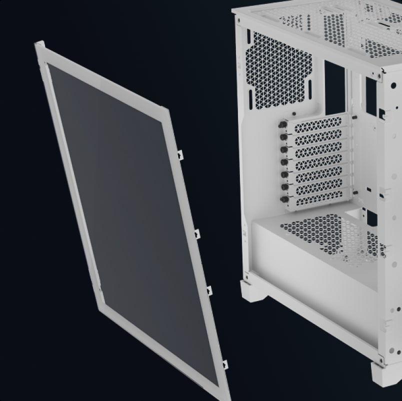 Glass side PC panel with simple sliding attachment.