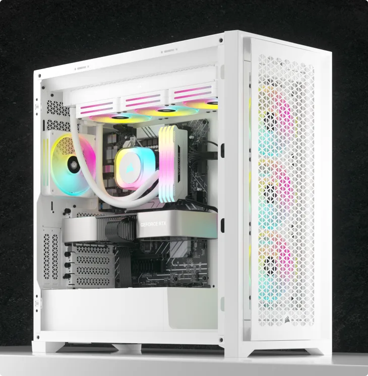 Fully built white DIY PC with QX RGB fans.