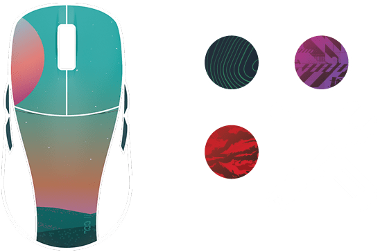icon depicting a mouse next to three color swatches and a DIY symbol