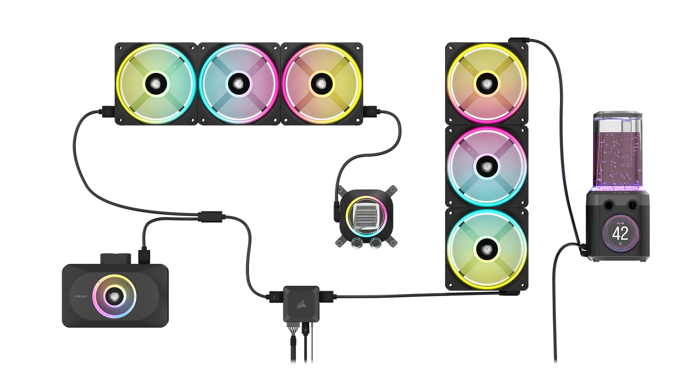 Demo der an den System-Hub angeschlossenen iCUE Link-Lüfter