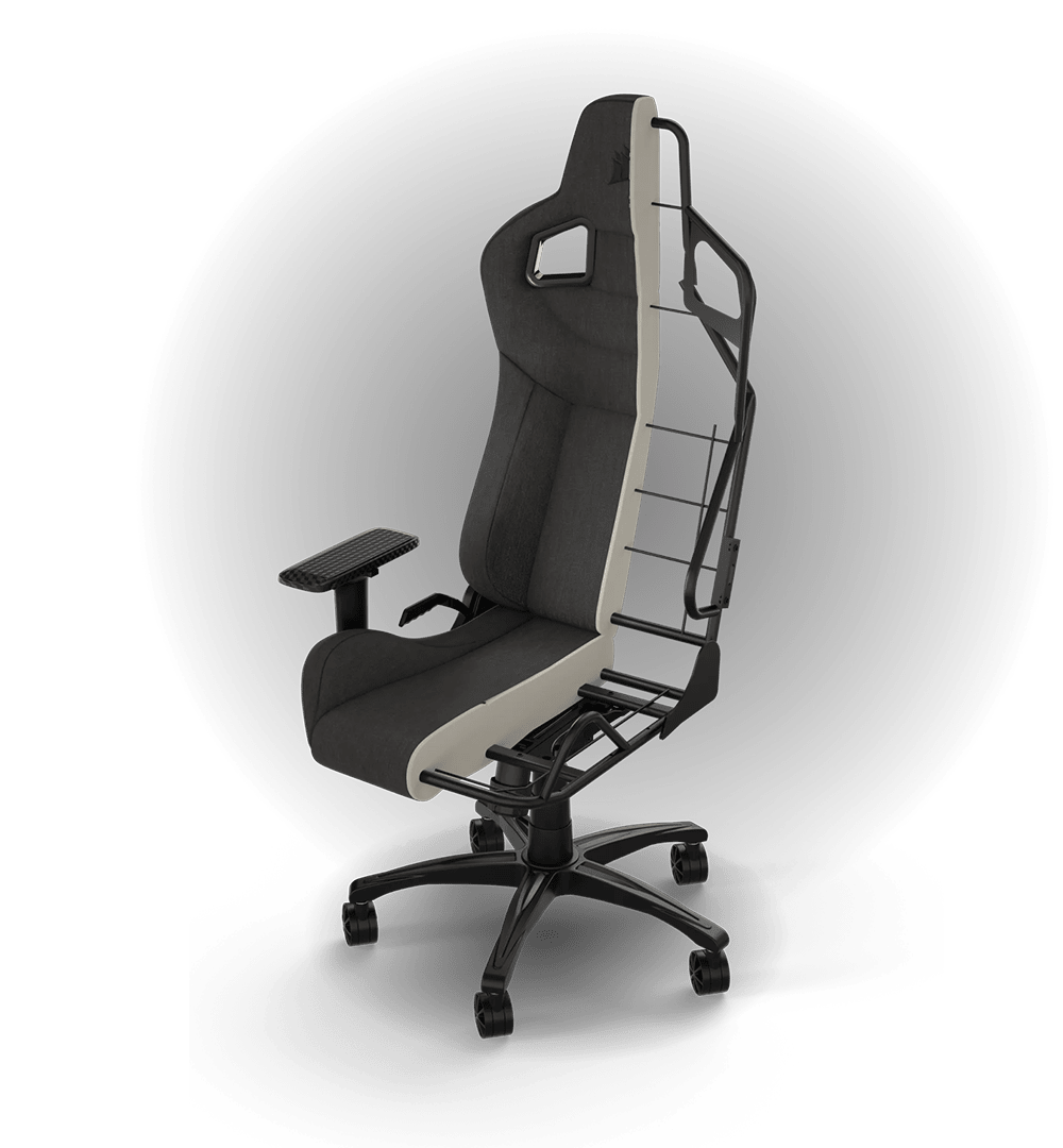 T3 RUSH gaming chair, showcasing its durable steel construction.