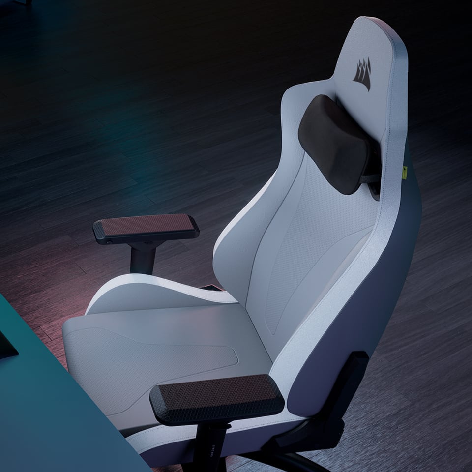 TC200 Gaming Chair – Plush Leatherette – Light Grey/White