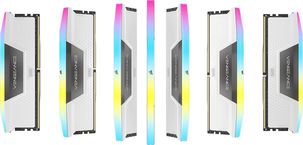 White DDR5 RAM fanned out.