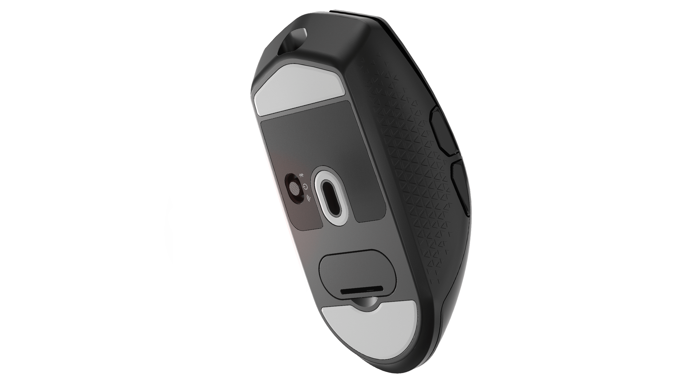 光学センサーが露わになった KATAR ELITE WIRELESS ゲーミングマウスの下側の画像。