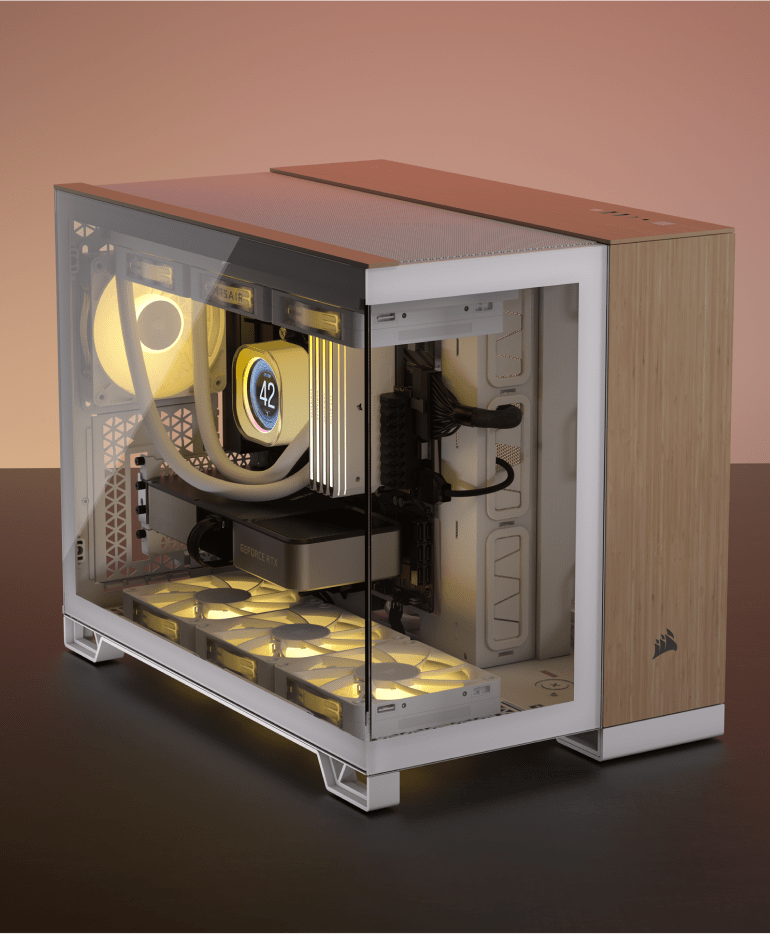 2500X Micro ATX Dual Chamber PC Case Black/Walnut Wood