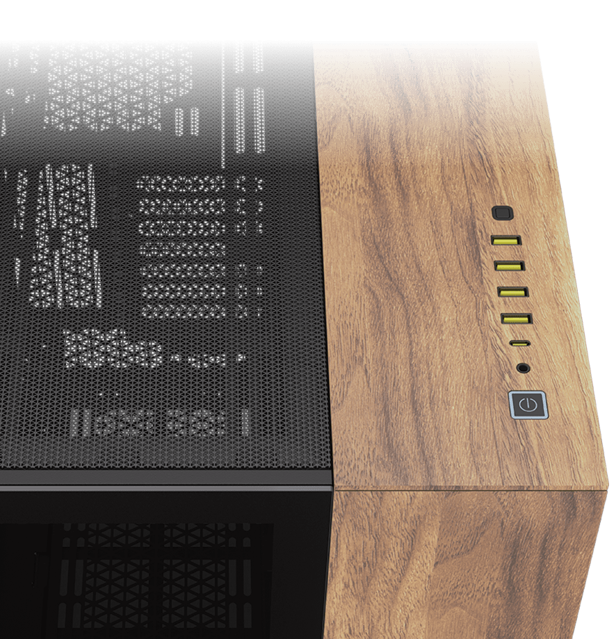 6500X Mid-Tower Dual Chamber PC Case - Black/Walnut Wood