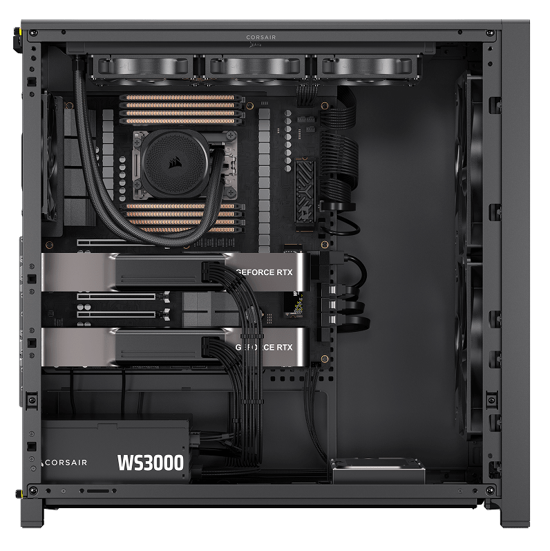 Interior view of a computer case showing installed components and cabling.