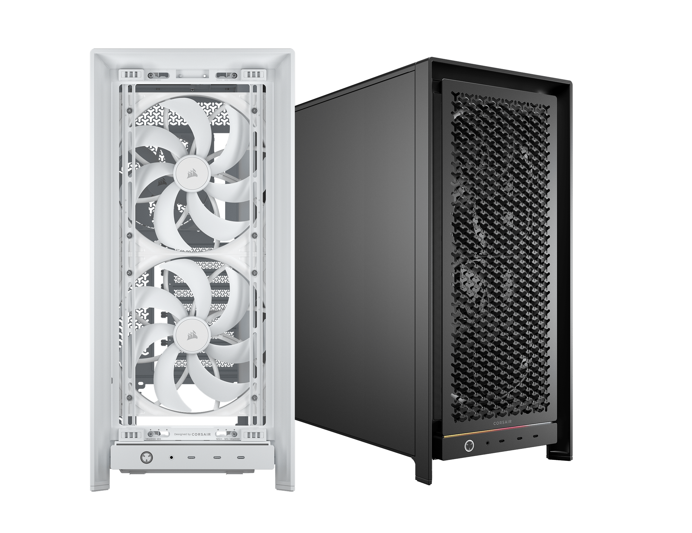 Two computer cases positioned side by side.