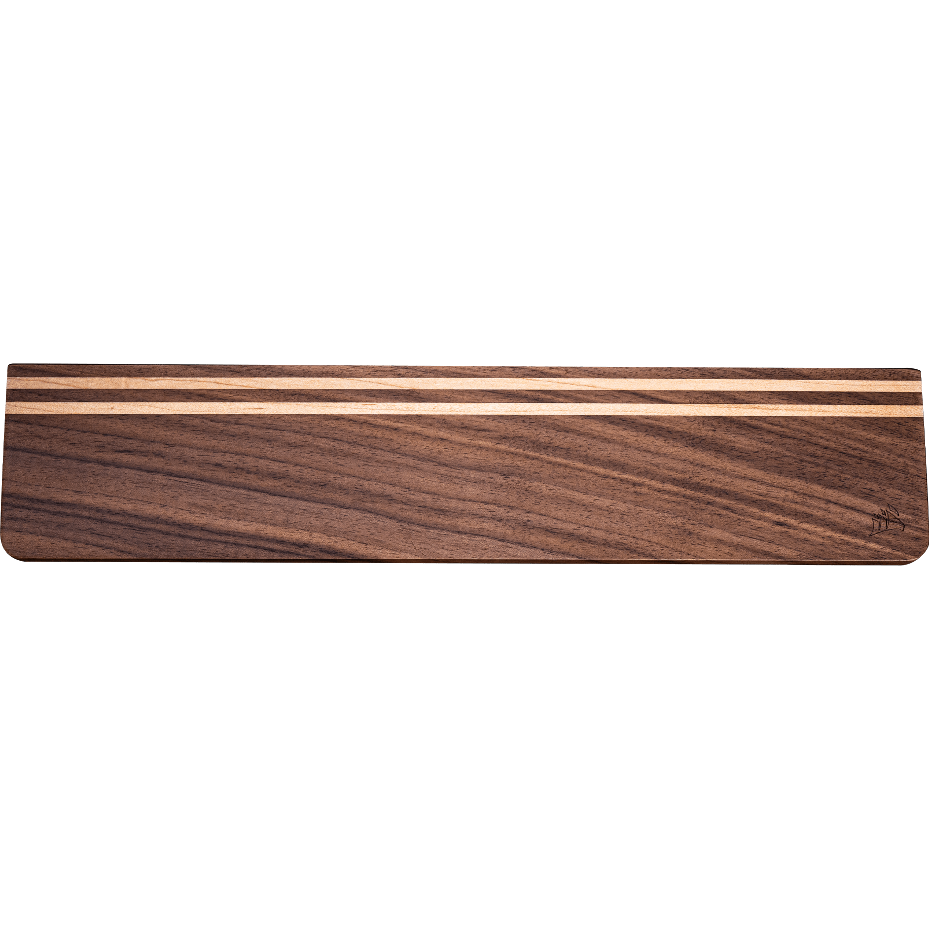 Overhead shot of the CORSAIR ONE Wrist Rest in Wood Dark.