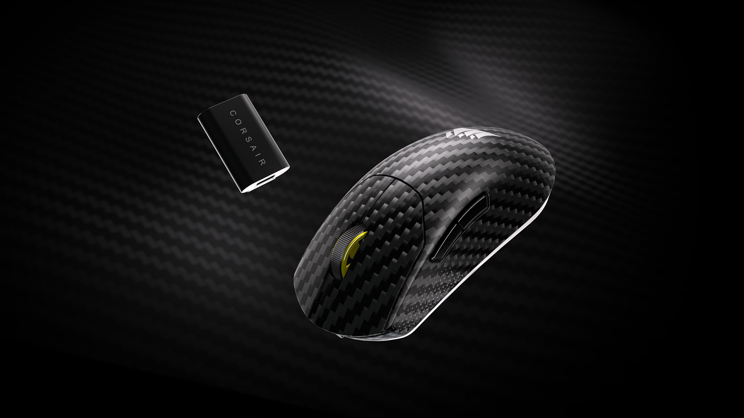 Image of SABRE v2 PRO WIRELESS Carbon Fiber with its USB dongle.