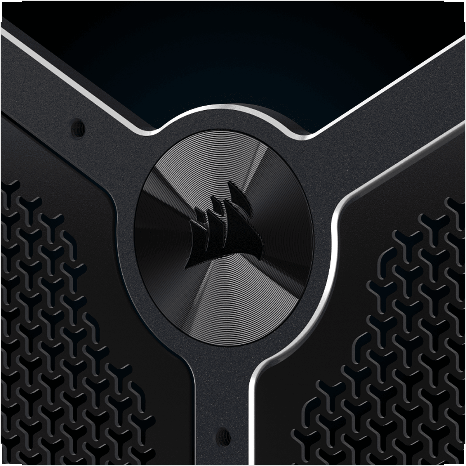 Close-up of the FRAME Series ELITE Motherboard Tray highlighting the diamond-cut metallic edges and embossed Corsair logo.