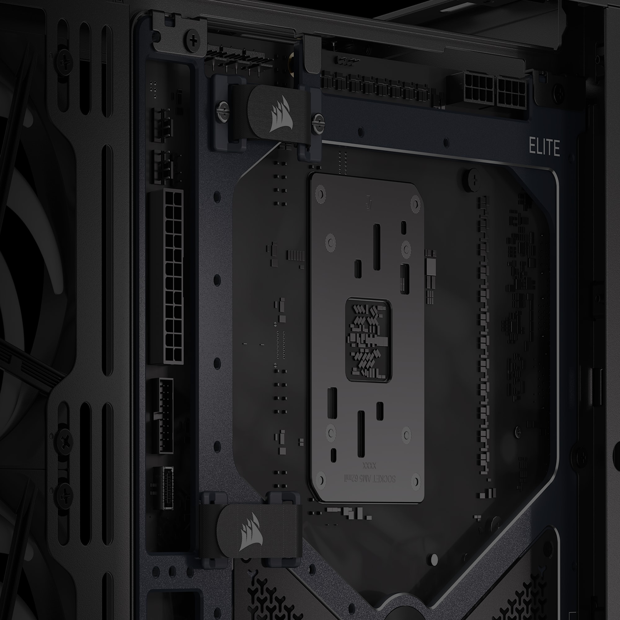 FRAME Series ELITE Motherboard Tray supporting reverse-connector builds for a cleaner, cable-free interior look.