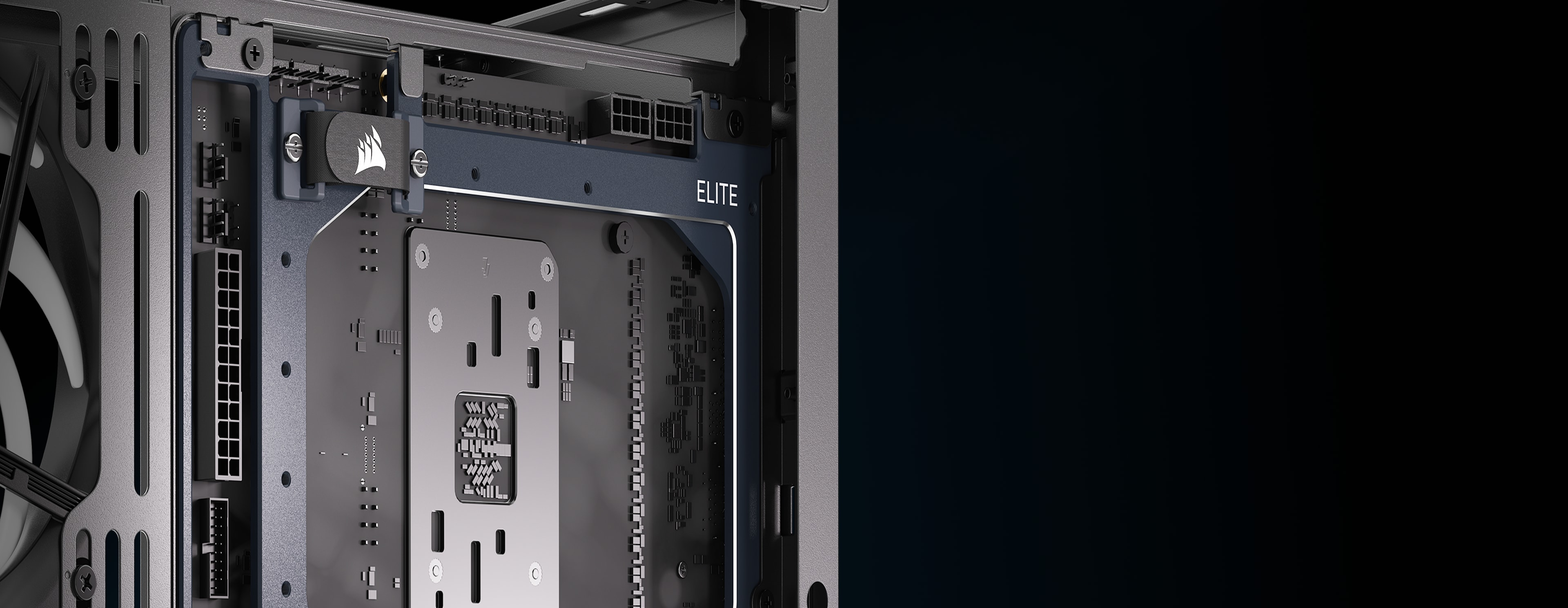 FRAME Series ELITE Motherboard Tray supporting reverse-connector builds for a cleaner, cable-free interior look.
