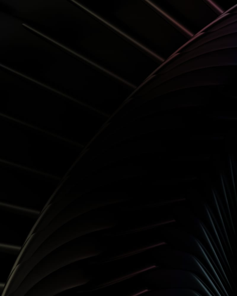 Dark abstract 3D background with metallic curved shapes and diagonal lines.