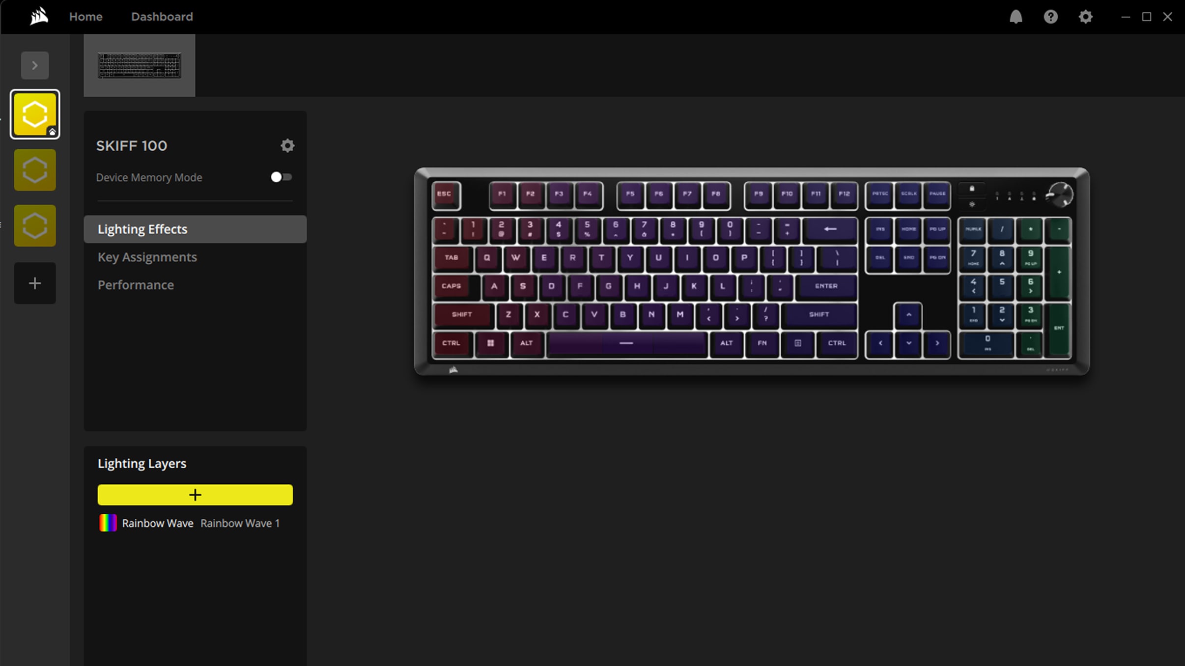 SKIFF 100 keyboard in CORSAIR iCUE software.