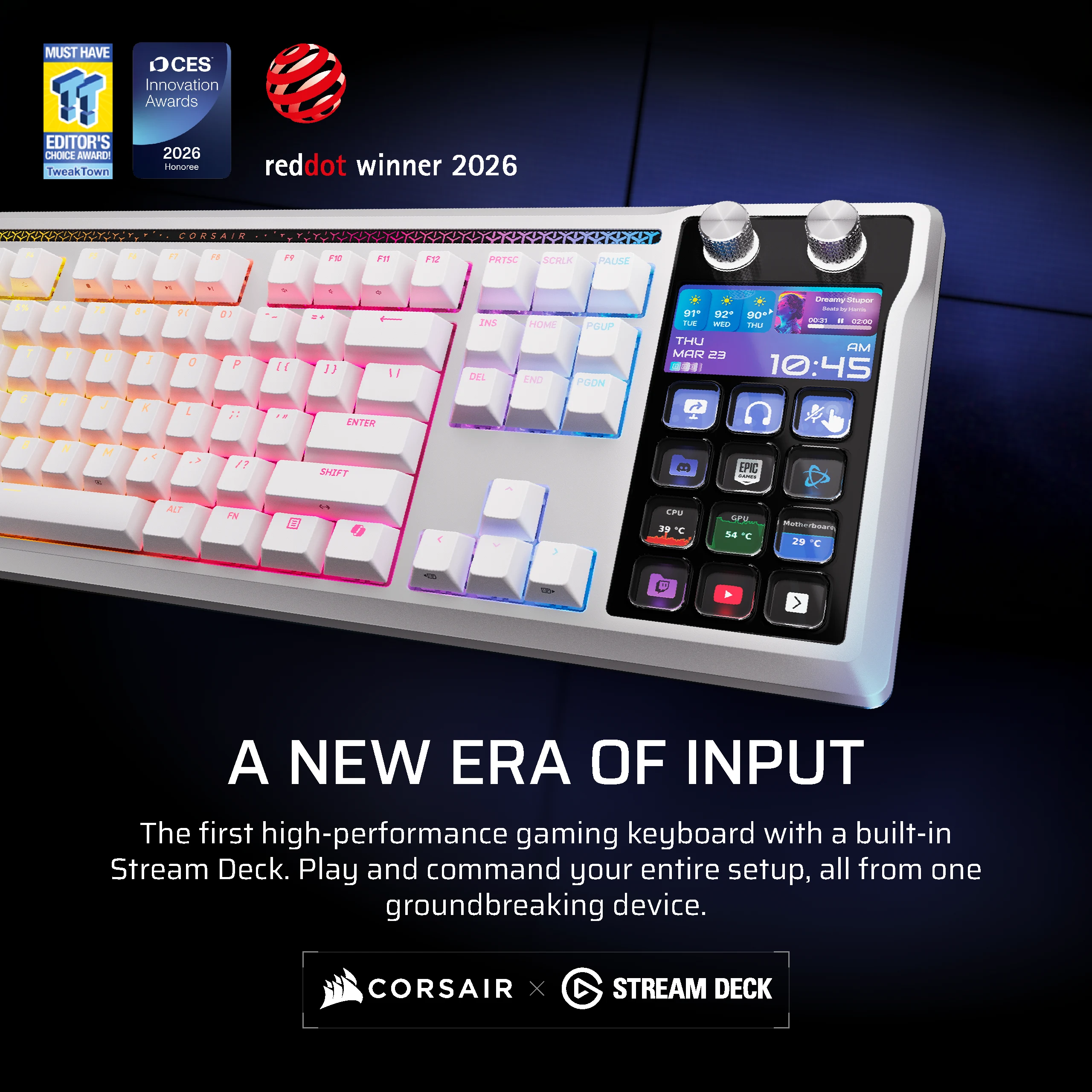 Corsair GALLEON 100 SD Stream Deck-Integrated Mechanical Keyboard (UK) - White thumbnail 2