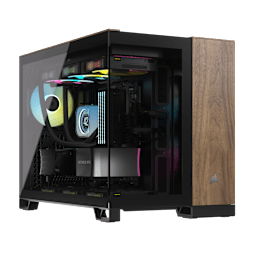 2500X Micro ATX Dual Chamber PC Case - Black/Walnut Wood