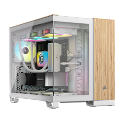 2500X Micro ATX Dual Chamber PC Case - White/Bamboo Wood