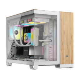 2500X Micro ATX Dual Chamber PC Case - White/Bamboo Wood