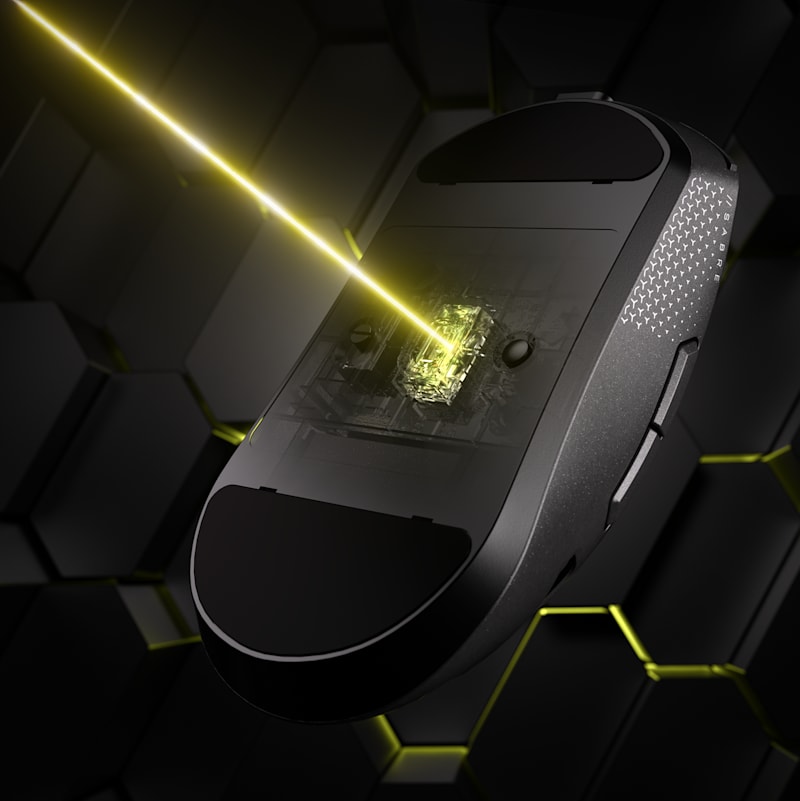 An underside shot of the sensor on the SABRE v2 PRO WIRELESS MG in black.