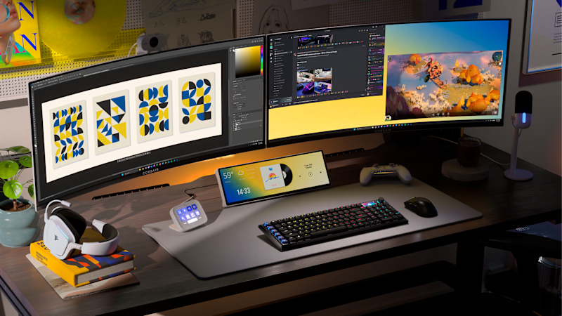 VANGUARD AIR 99 keyboard on a creative multi-monitor desk setup showcasing its utility for productivity workflows.